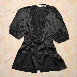Vintage Black Victoria's Secret Robe with Lace and Sequins
